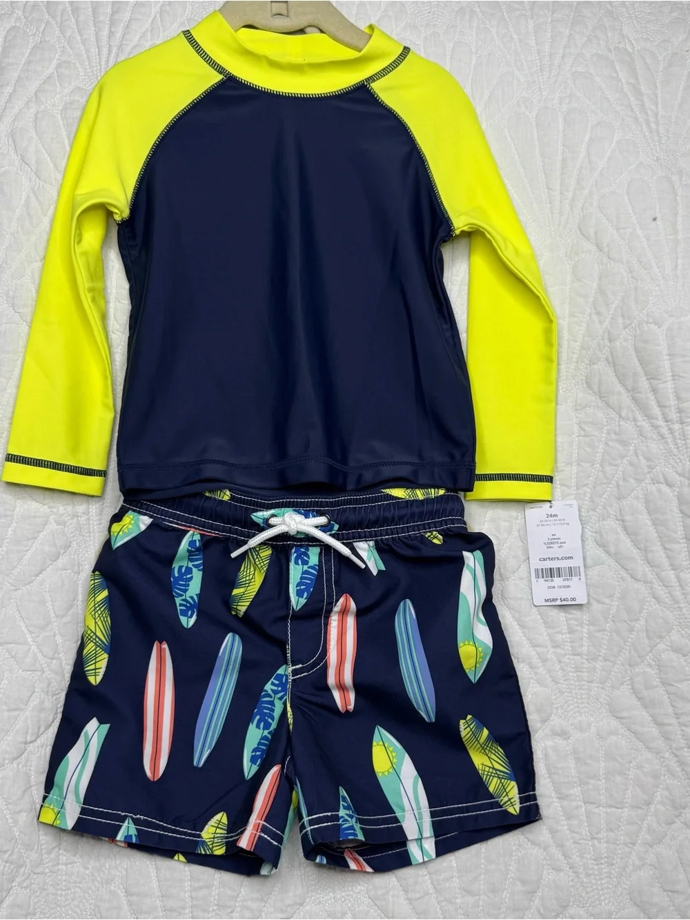 Carter's Neon Yellow & Navy 2-Piece Set with Mint Accent